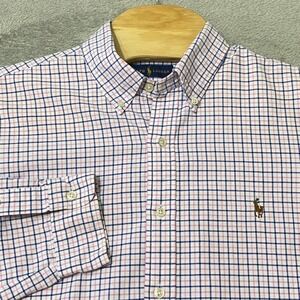 Ralph‎ Lauren Shirt Mens Large Pink Blue Plaid Long Sleeve Button Down Shirt